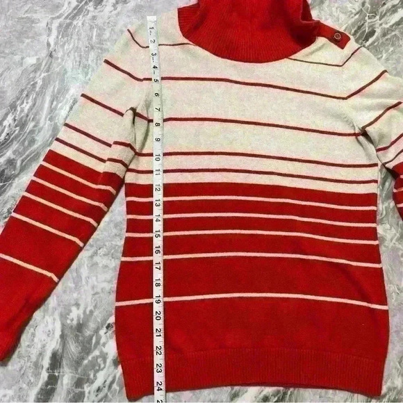 Banana Republic Sweater Women's Size M Cowl Neck Orange Striped Button Preppy - Picture 7 of 9